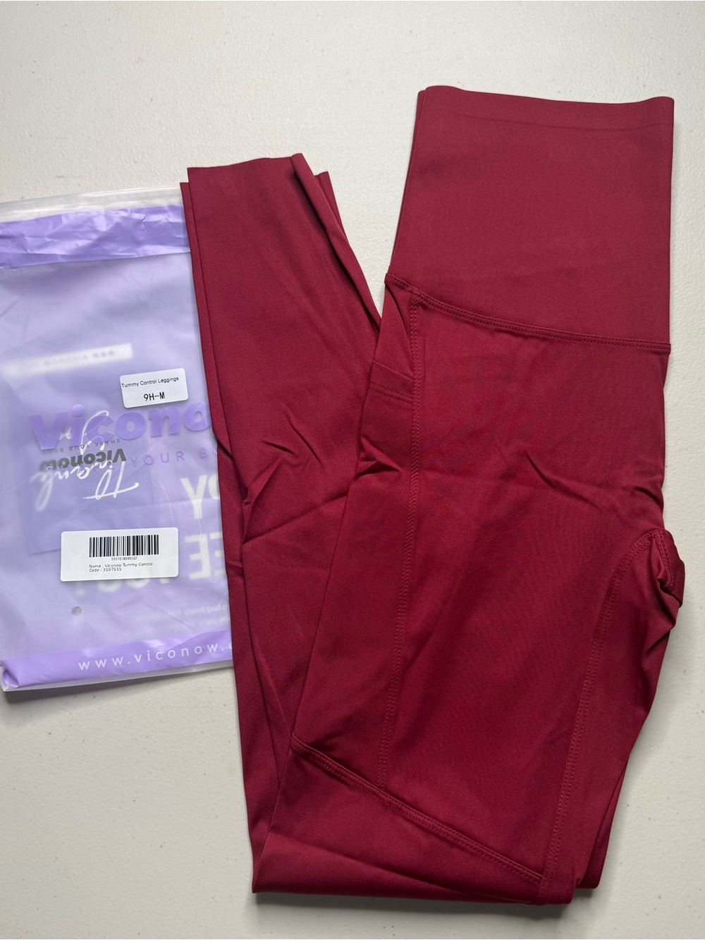 Viconow Women’s Tummy Control High Waist Leggings Side Pockets Medium Cranberry